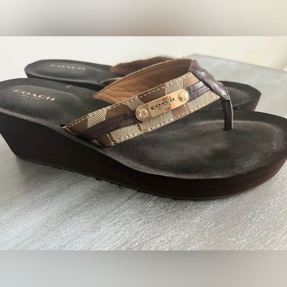 COACH DESIGNER JAYDEN WEDGE PLATFORM SANDALS THONG FLIP FLOP 9 - Picture 4 of 7